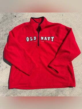 Old Navy Red Quarter Zip Pullover with Embroidered Logo